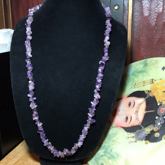 Semiprecious Stone Amethyst Crystal 31”L Necklace Continuous EVC - Picture 1 of 8